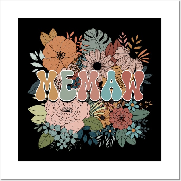 Retro Floral Memaw Gifts for Mother's Day Wall Art by ttao4164